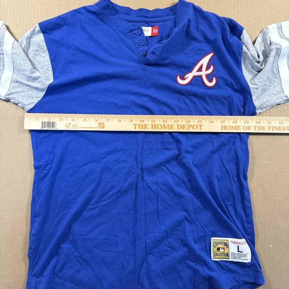 Atlanta Braves Mitchell Ness Cooperstown 3/4 Sleeve Henley Shirt Large - Picture 7 of 8